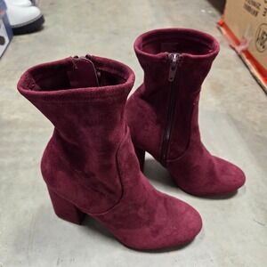 Rainsford Classic Burgundy Suede Sock Boots Block Heel Zipper Ankle Boot Size 7